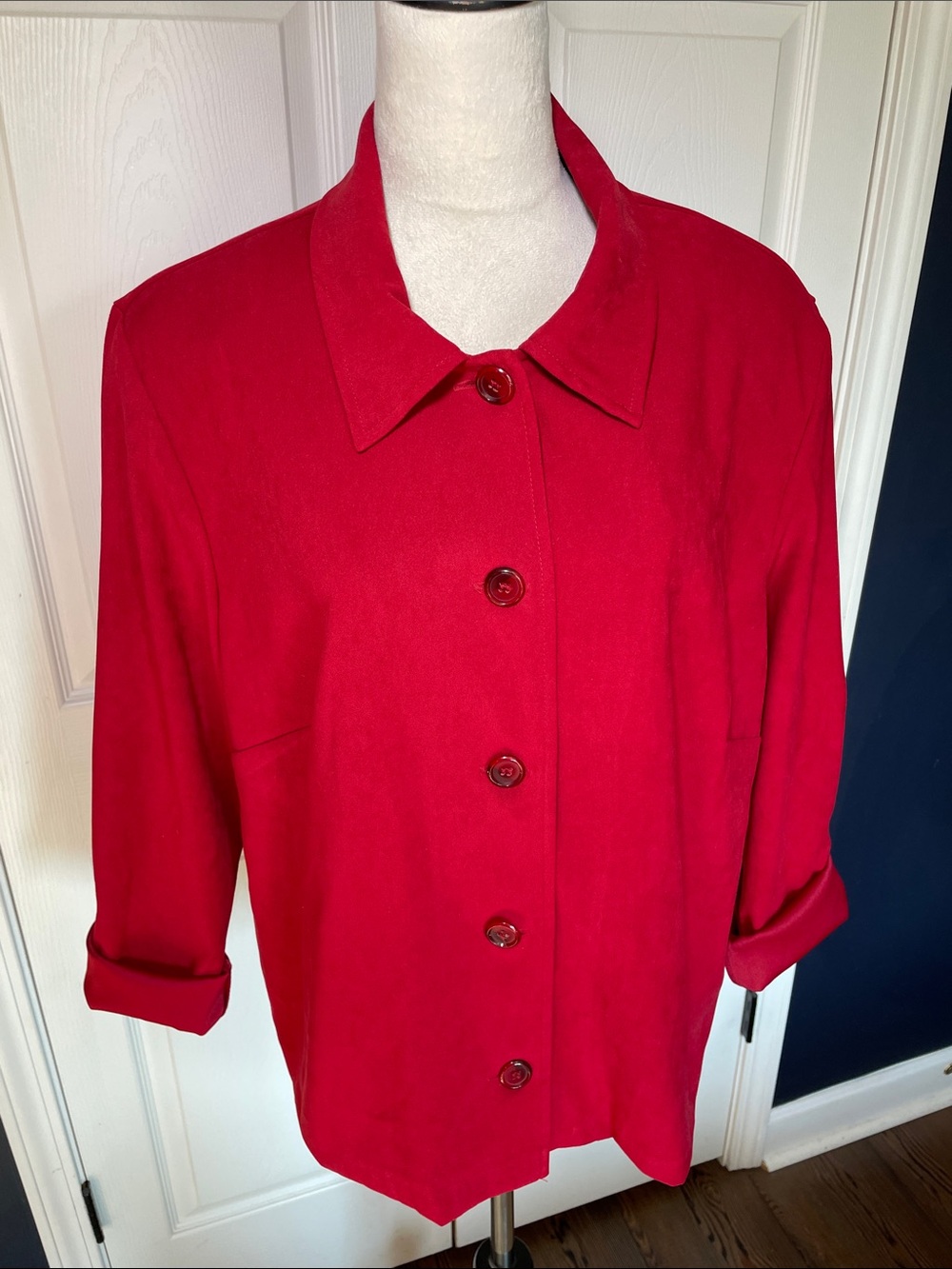 VTG Briggs New York Red Faux Suede Button Front Blazer Jacket Size 1X